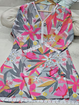 floral printed with gotta work kurti pant set