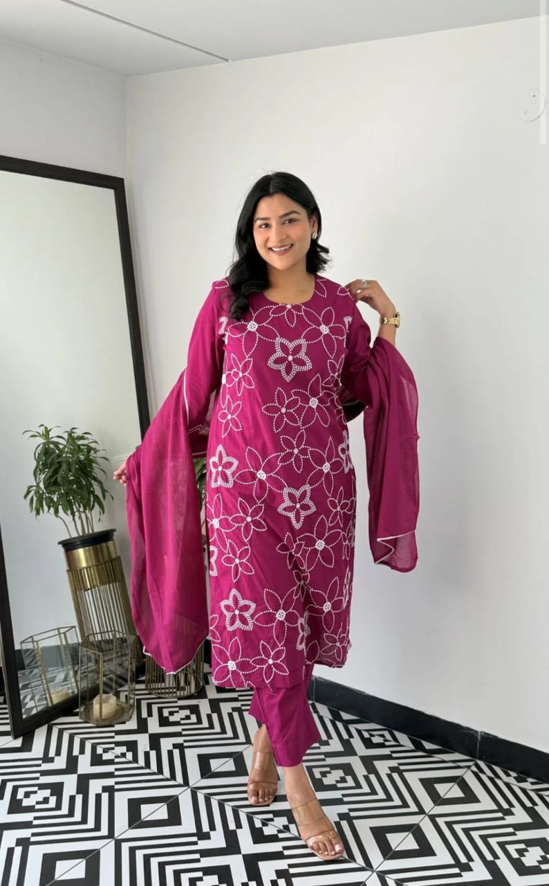Elegant Cotton Kurti Pant Dupatta Set