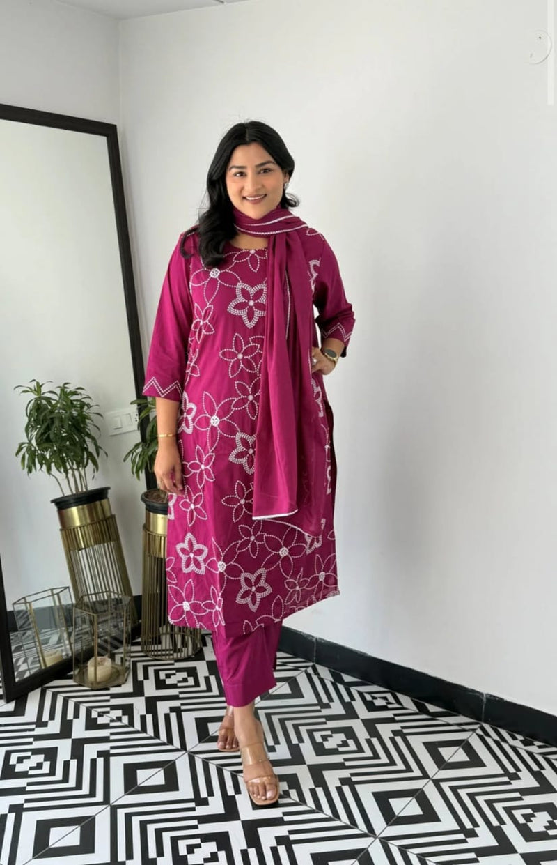 Elegant Cotton Kurti Pant Dupatta Set