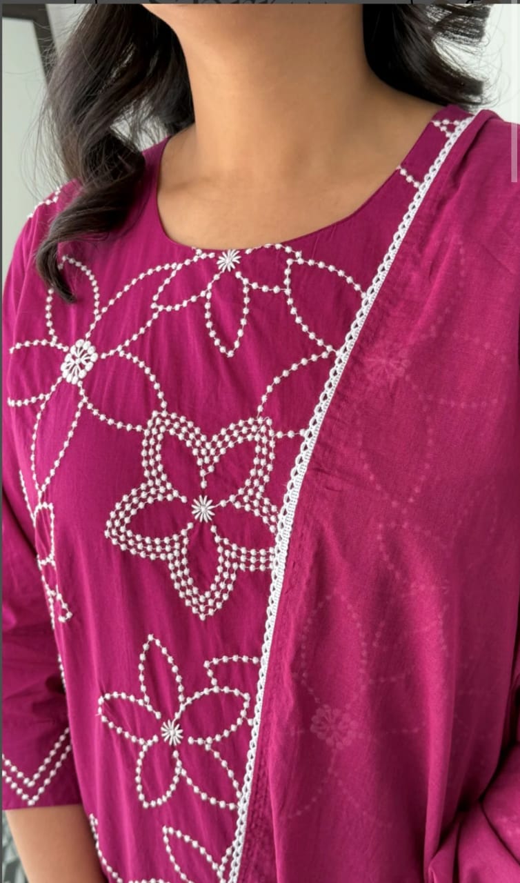 Elegant Cotton Kurti Pant Dupatta Set