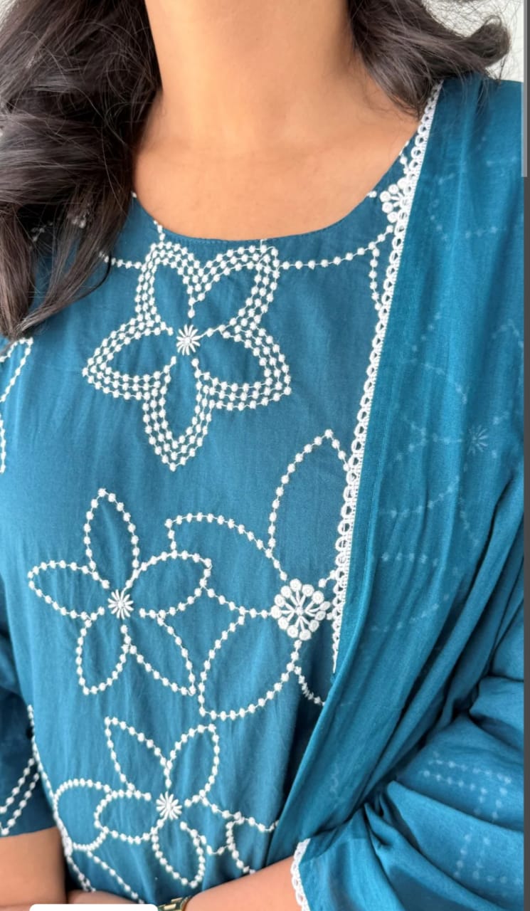 Elegant Cotton Kurti Pant Dupatta Set