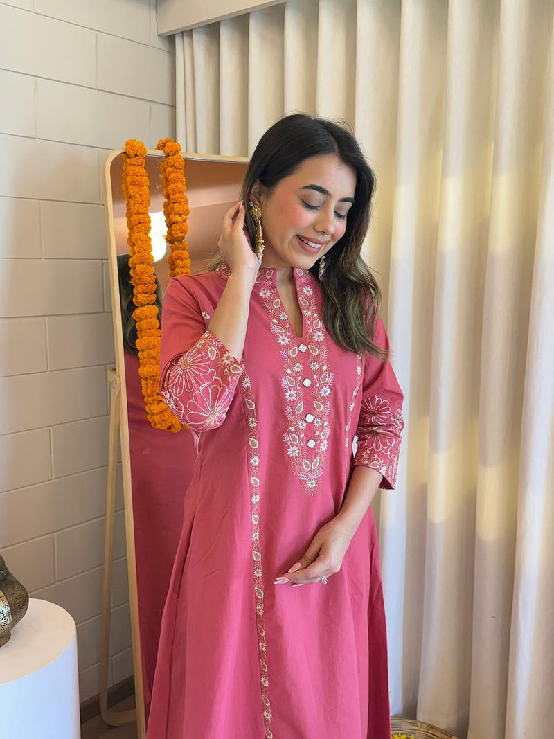 Classy & Elegant Pure Cotton Collared Kurta Pant Set