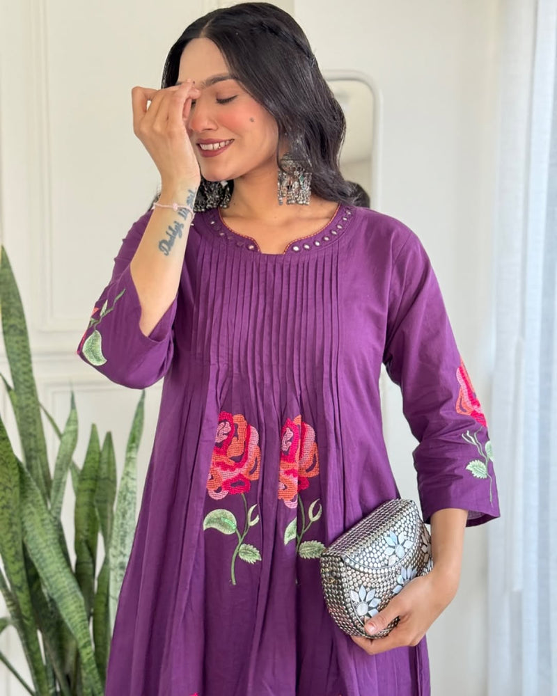 Beautiful Pure Cotton Pleated Kurta Pant Set