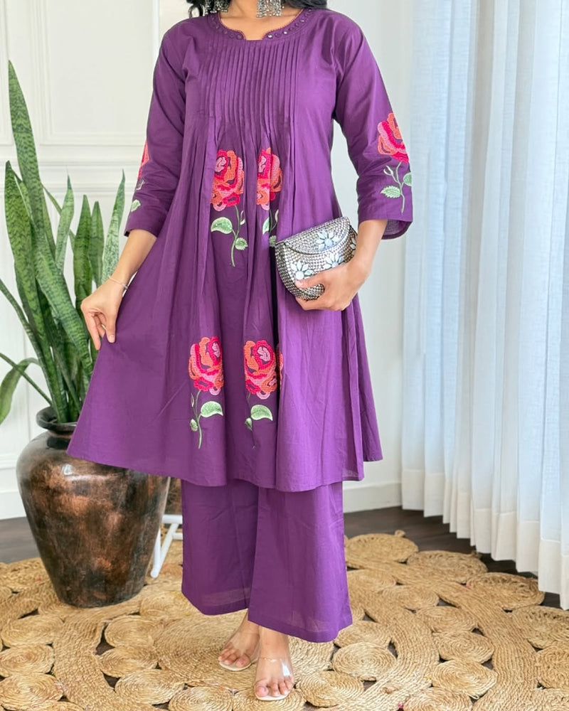 Beautiful Pure Cotton Pleated Kurta Pant Set