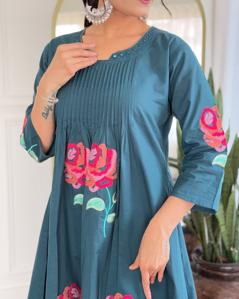 Beautiful Pure Cotton Pleated Kurta Pant Set