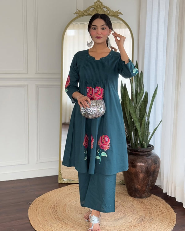 Beautiful Pure Cotton Pleated Kurta Pant Set