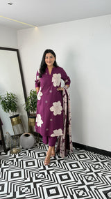 Pure Cotton Floral Kurti Pant Dupatta Set