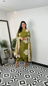 Pure Cotton Floral Kurti Pant Dupatta Set