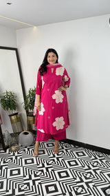 Pure Cotton Floral Kurti Pant Dupatta Set