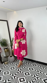 Pure Cotton Floral Kurti Pant Dupatta Set