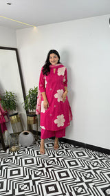 Pure Cotton Floral Kurti Pant Dupatta Set