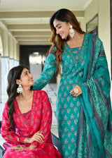 Premium Soft Roman Cotton Kurti Pant Dupatta Set
