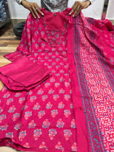 Premium Soft Roman Cotton Kurti Pant Dupatta Set