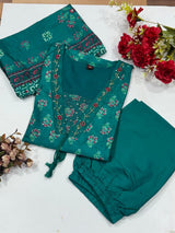 Premium Soft Roman Cotton Kurti Pant Dupatta Set