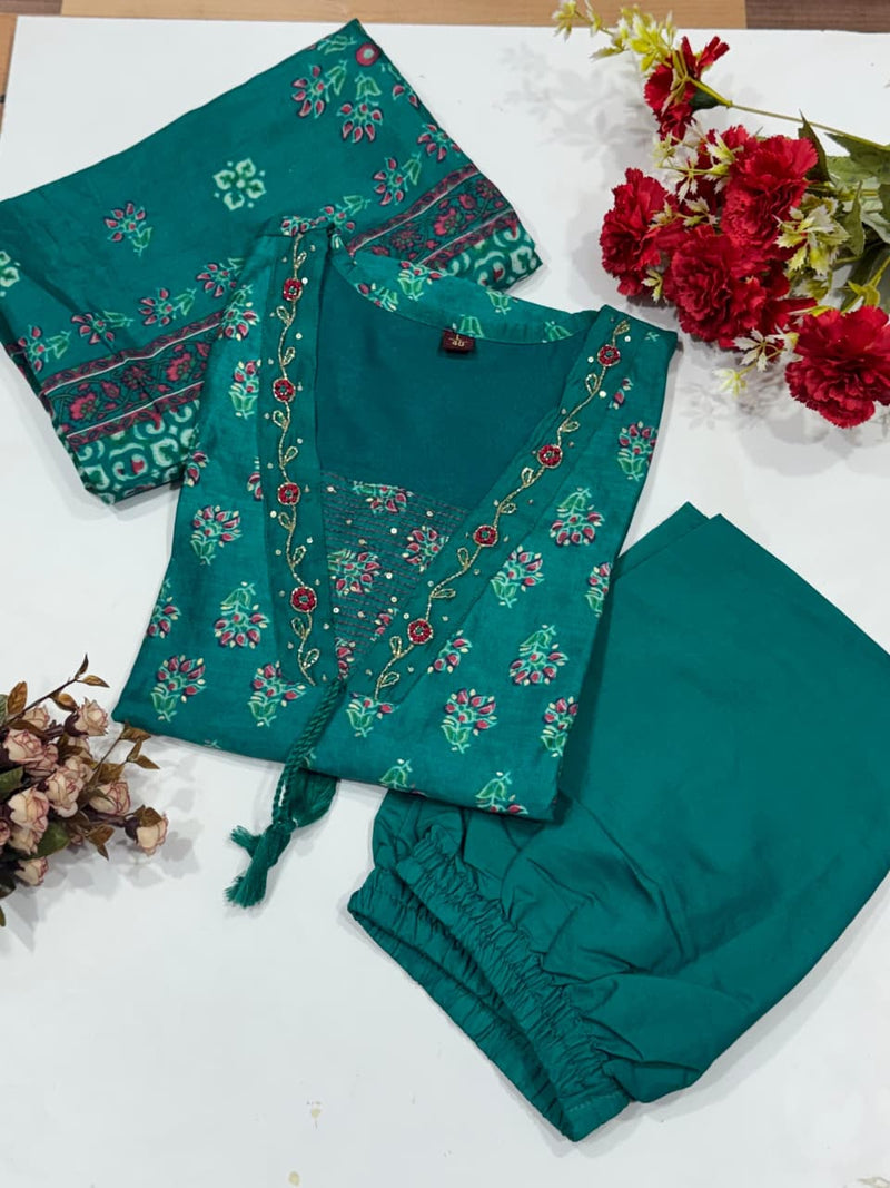 Premium Soft Roman Cotton Kurti Pant Dupatta Set