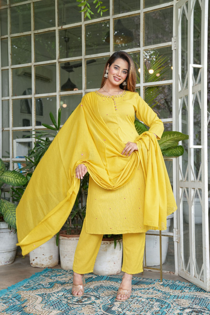 Premium Cotton Flex Kurta, Pant & Dupatta Set