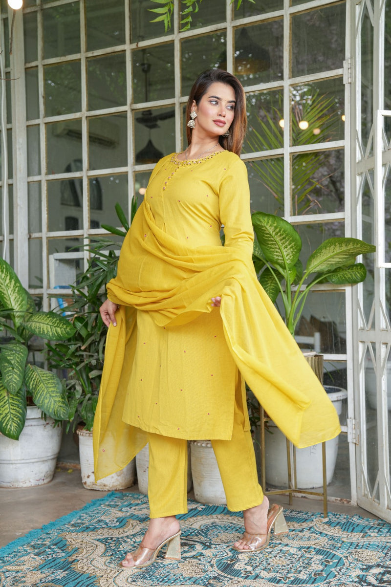 Premium Cotton Flex Kurta, Pant & Dupatta Set