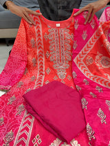 Pure Chinon with full neckline embroidery & delicate handwork kurta pant dupatta set