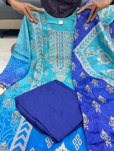 Pure Chinon with full neckline embroidery & delicate handwork kurta pant dupatta set