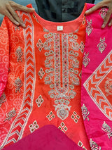 Pure Chinon with full neckline embroidery & delicate handwork kurta pant dupatta set