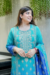 Pure Chinon with full neckline embroidery & delicate handwork kurta pant dupatta set