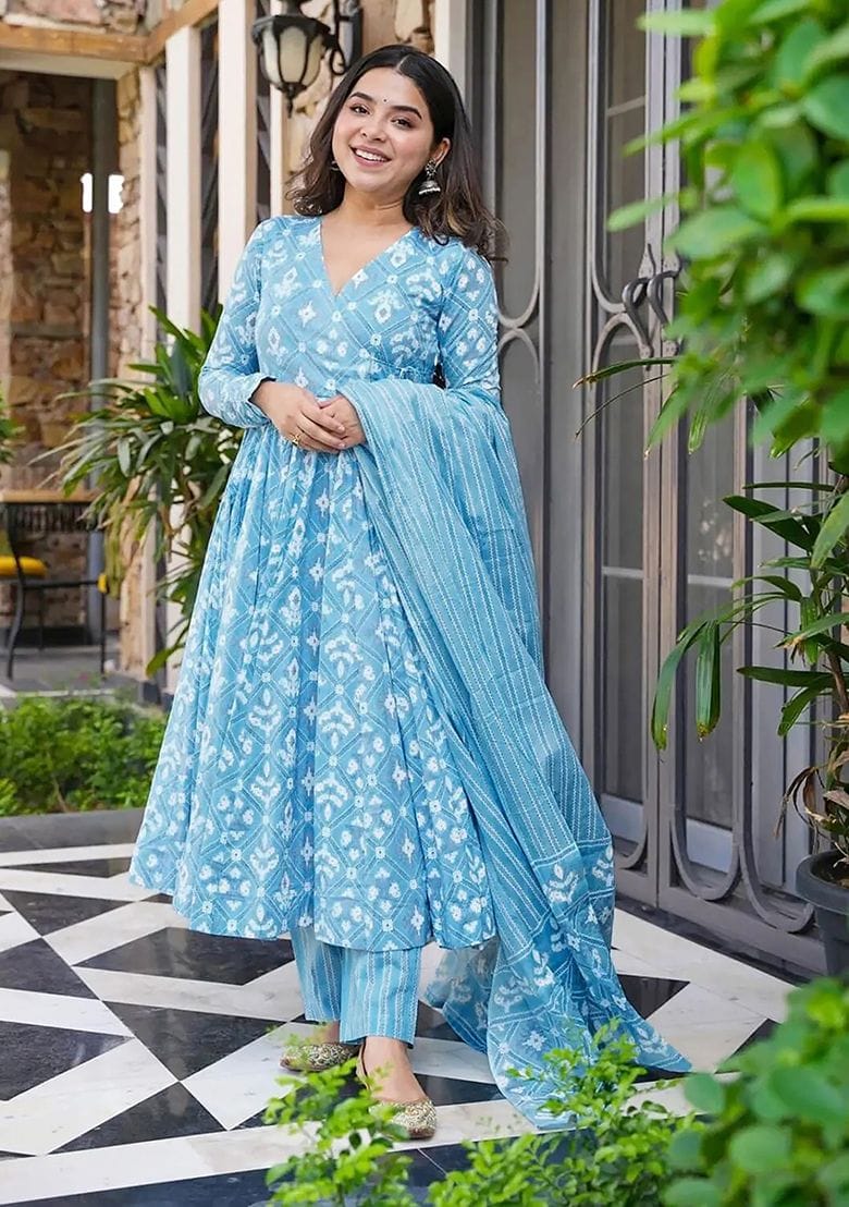 Heavy Cotton Printed Anarkali Set