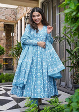 Heavy Cotton Printed Anarkali Set