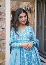 Heavy Cotton Printed Anarkali Set