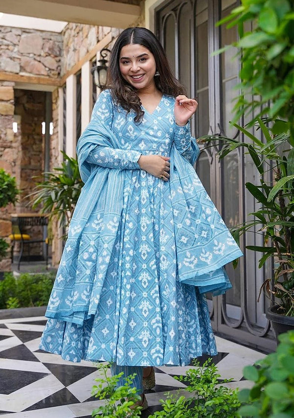 Heavy Cotton Printed Anarkali Set