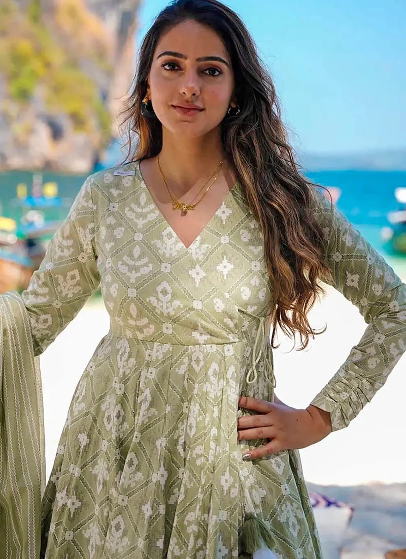 Heavy Cotton Printed Anarkali Set