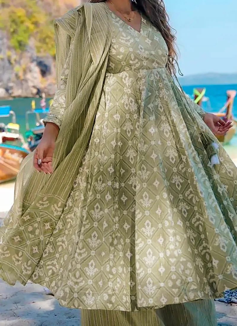 Heavy Cotton Printed Anarkali Set