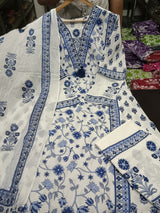 Floral Motif Printed Cotton Kurti Pant Dupatta Set
