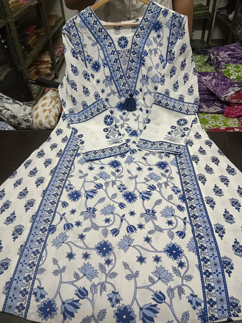 Floral Motif Printed Cotton Kurti Pant Dupatta Set