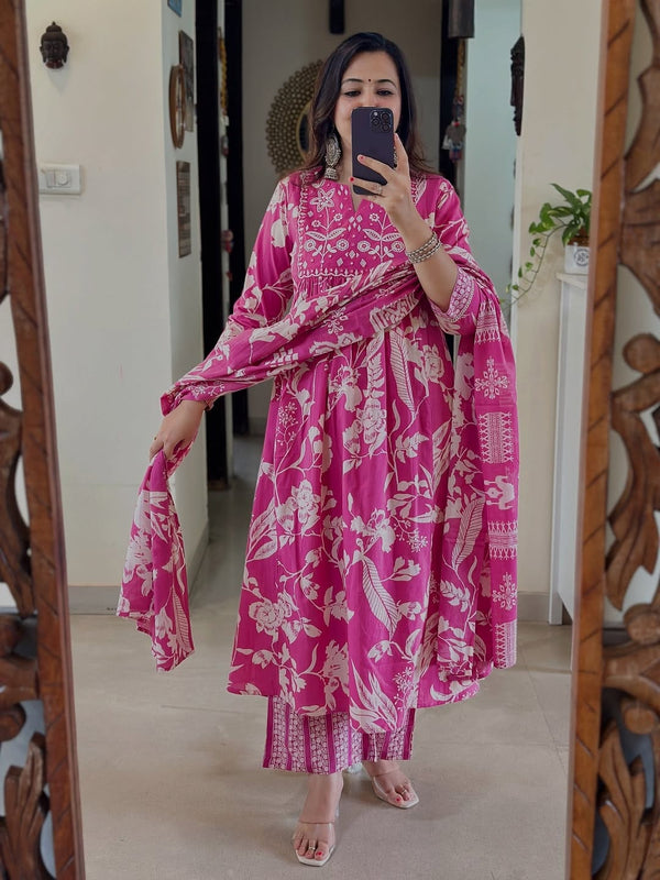 Flaired Anarkali  Kurta Pant Dupatta Set