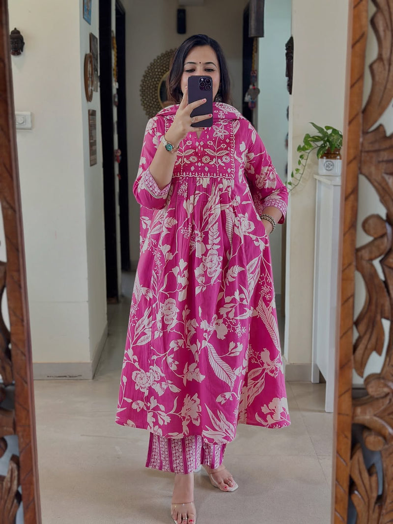Flaired Anarkali  Kurta Pant Dupatta Set