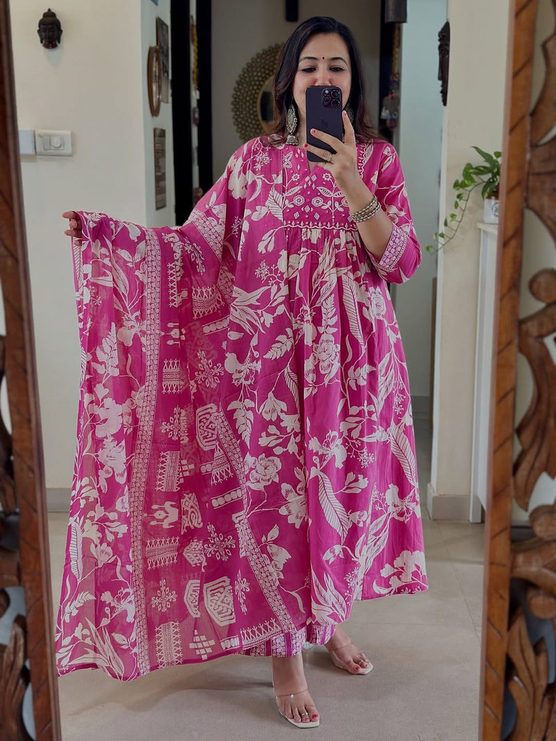 Flaired Anarkali  Kurta Pant Dupatta Set
