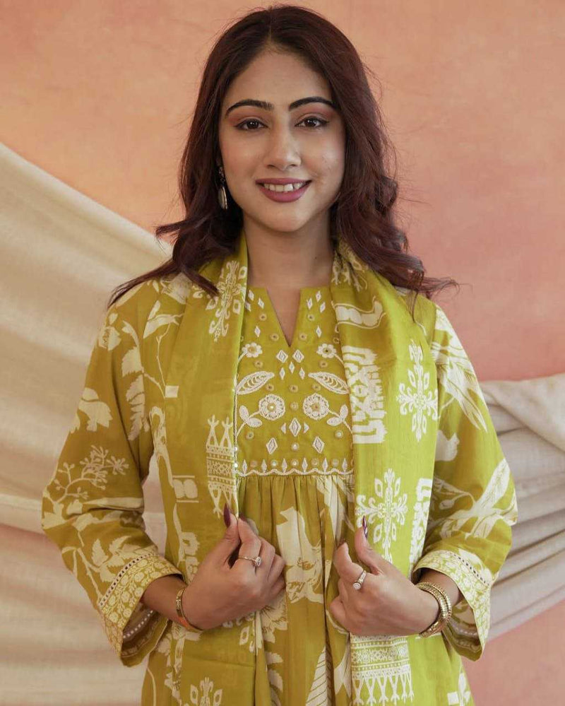 Flaired Anarkali  Kurta Pant Dupatta Set