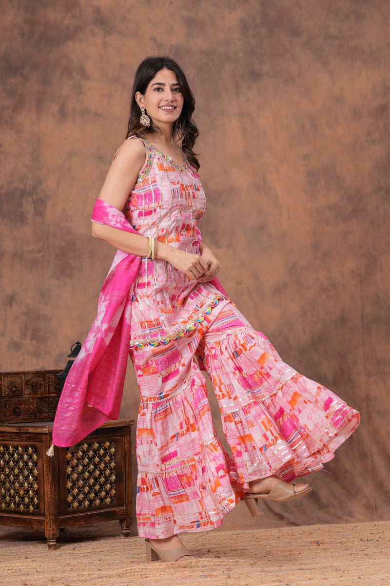 Designer Sharara Set with Short Kurti &amp; Dupatta