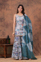 Designer Sharara Set with Short Kurti &amp; Dupatta