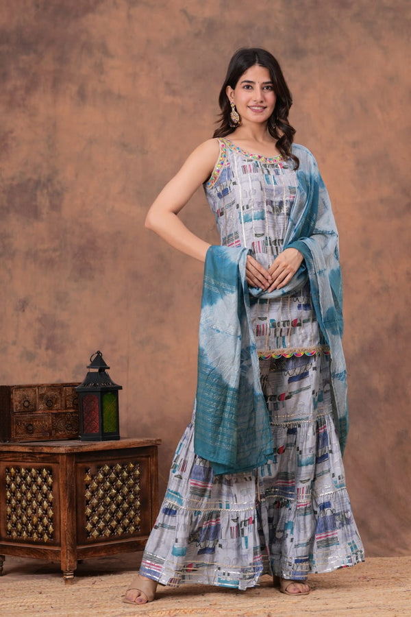 Designer Sharara Set with Short Kurti &amp; Dupatta