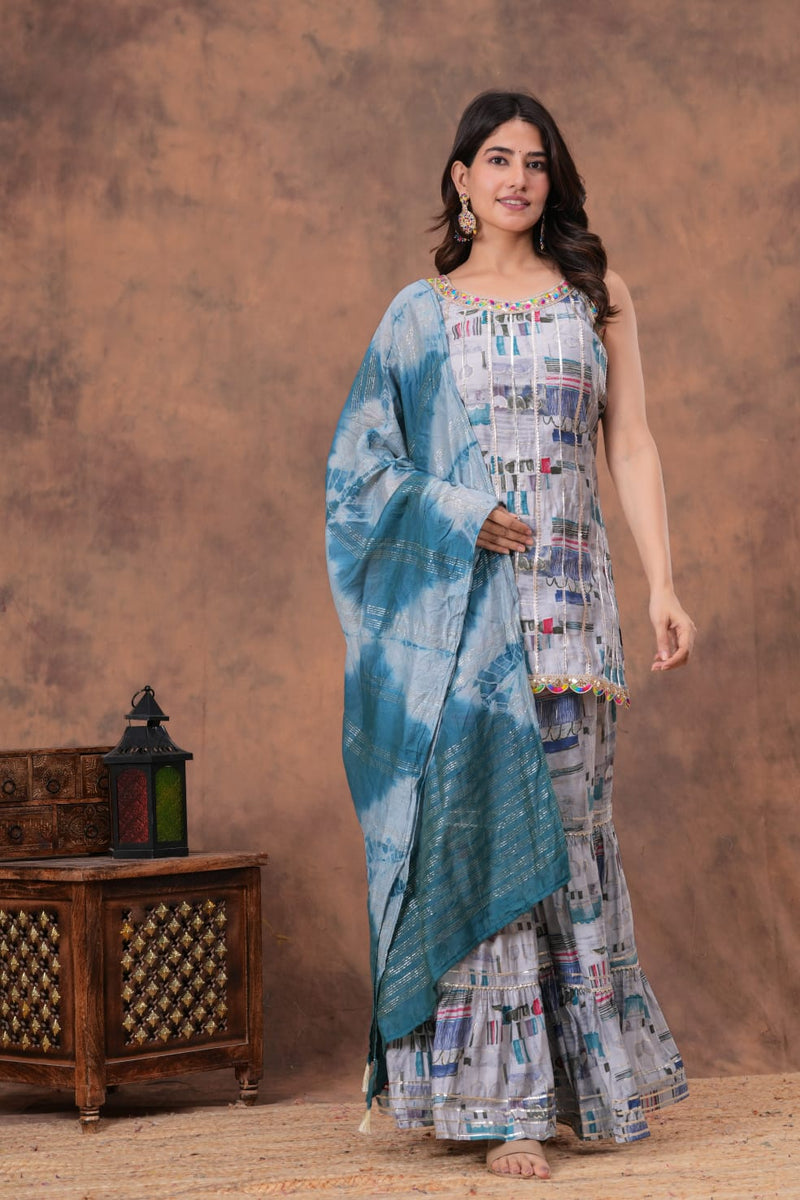 Designer Sharara Set with Short Kurti &amp; Dupatta