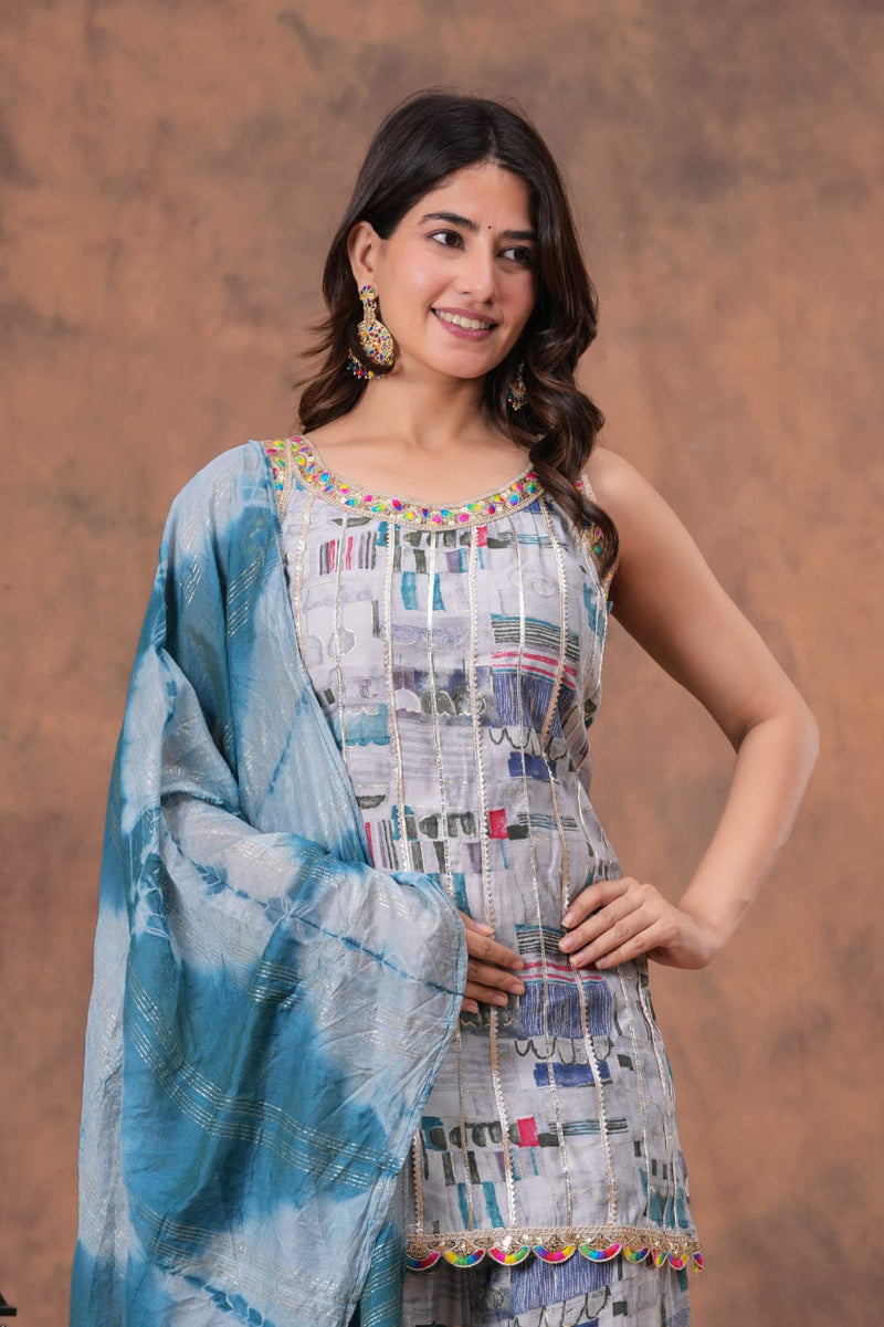Designer Sharara Set with Short Kurti &amp; Dupatta