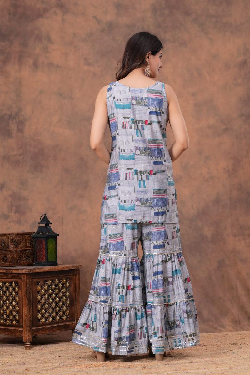 Designer Sharara Set with Short Kurti &amp; Dupatta