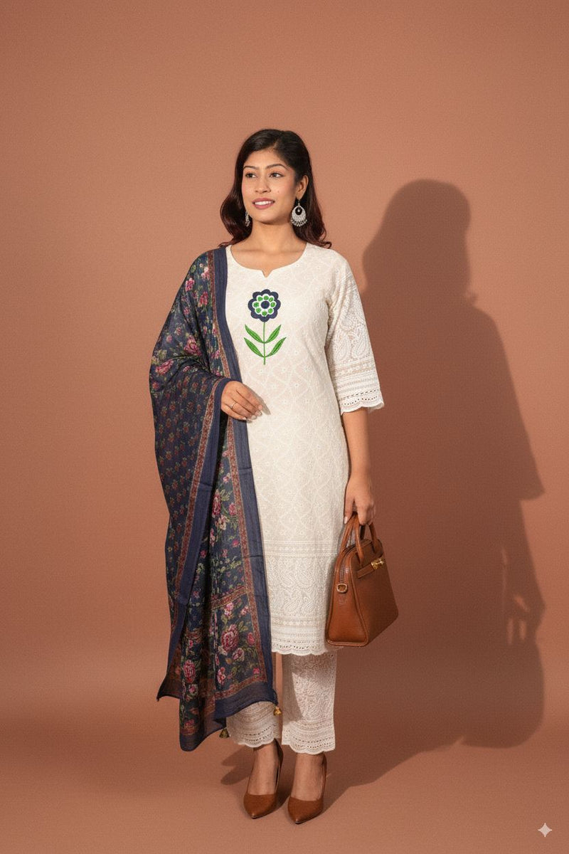 Chicken Kurti Pant Set with Dupatta