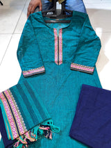 Classy Handloom Cotton Silk Kurti Pant Dupatta Set