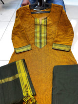 Classy Handloom Cotton Silk Kurti Pant Dupatta Set