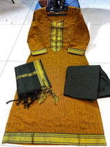 Classy Handloom Cotton Silk Kurti Pant Dupatta Set