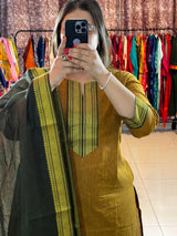 Classy Handloom Cotton Silk Kurti Pant Dupatta Set
