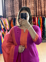 Classy Handloom Cotton Silk Kurti Pant Dupatta Set