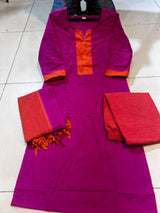 Classy Handloom Cotton Silk Kurti Pant Dupatta Set